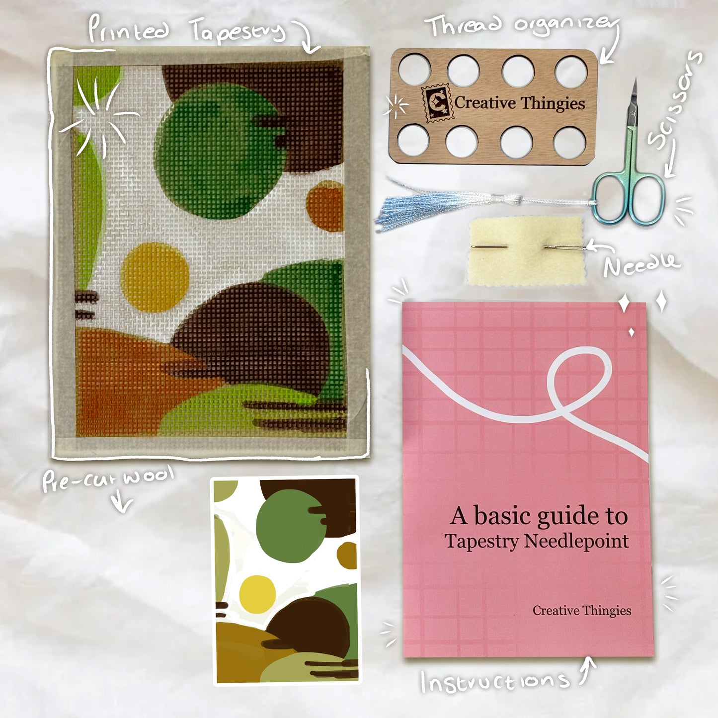 9" Needlepoint Tapestry Starter Kit - Blobs B Pattern with everything included!
