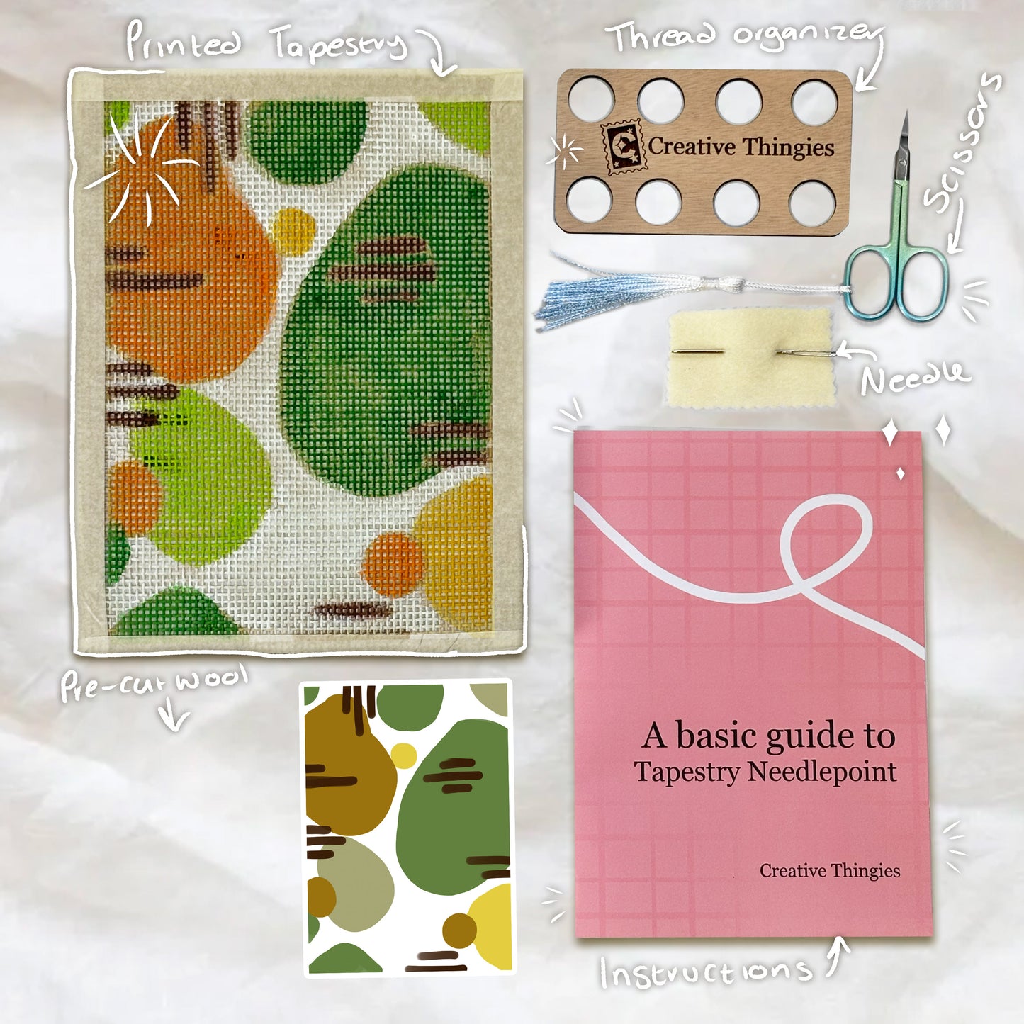 9" Needlepoint Tapestry Starter Kit - Blobs A Pattern with everything included!