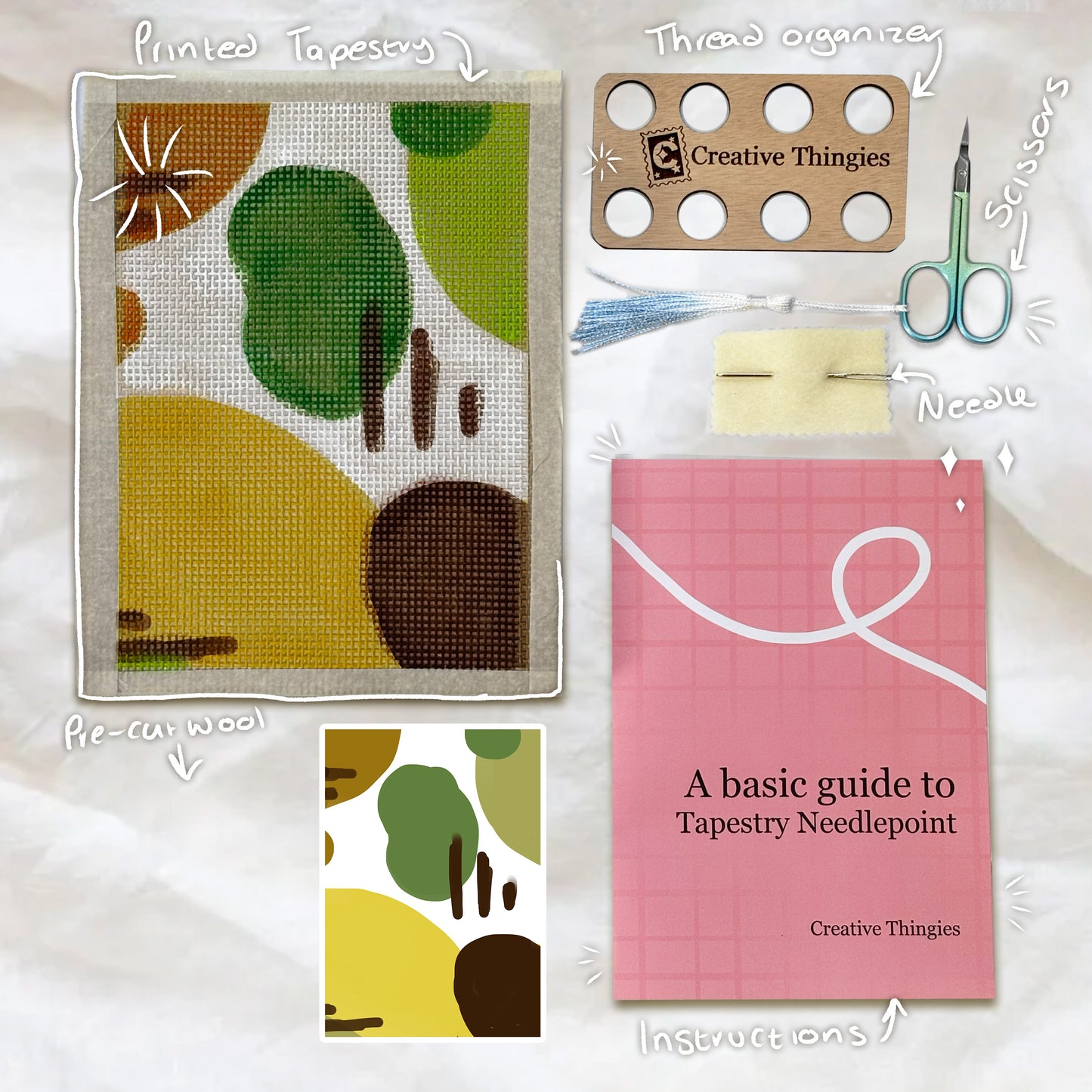9" Needlepoint Tapestry Starter Kit - Blobs C Pattern with everything included!
