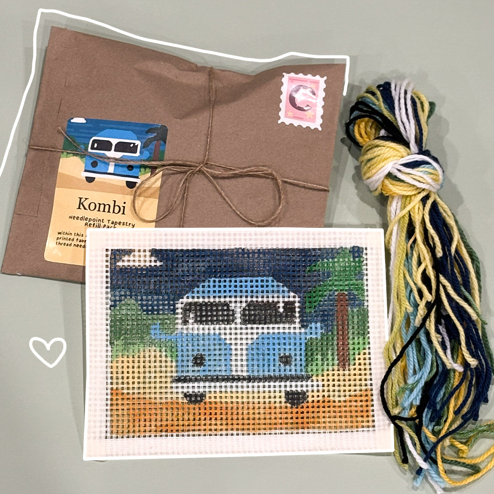 9" Needlepoint Tapestry Pattern & Thread - Blue Kombi Design