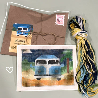 9" Needlepoint Tapestry Pattern & Thread - Blue Kombi Design