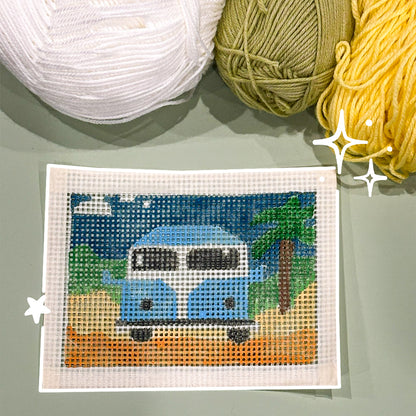 9" Needlepoint Tapestry Pattern & Thread - Blue Kombi Design
